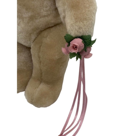 Plush Bride Teddy Bear 12" Wedding Outfit Jewelry Bouquet Posable Arms Legs VTG - Picture 5 of 9